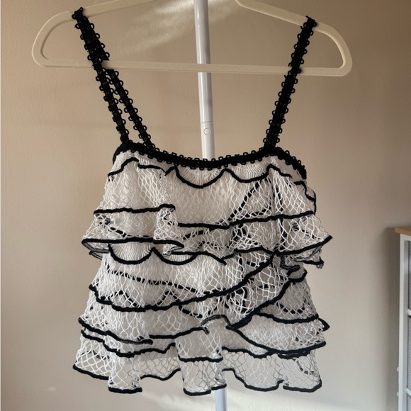Anthropologie Black and White Crochet Ruffled Blouse - XS - Picture 4 of 8